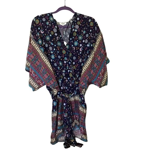 Umgee Mixed Print Surplice Waist tie Romper NWT - Picture 9 of 10